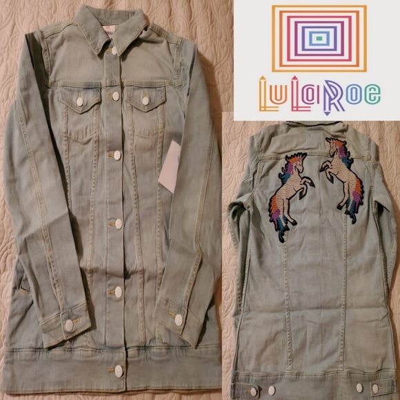 NWT SMALL LULAROE JAXON DENIM JACKET 🦄🦄 PATCHES - Picture 1 of 6